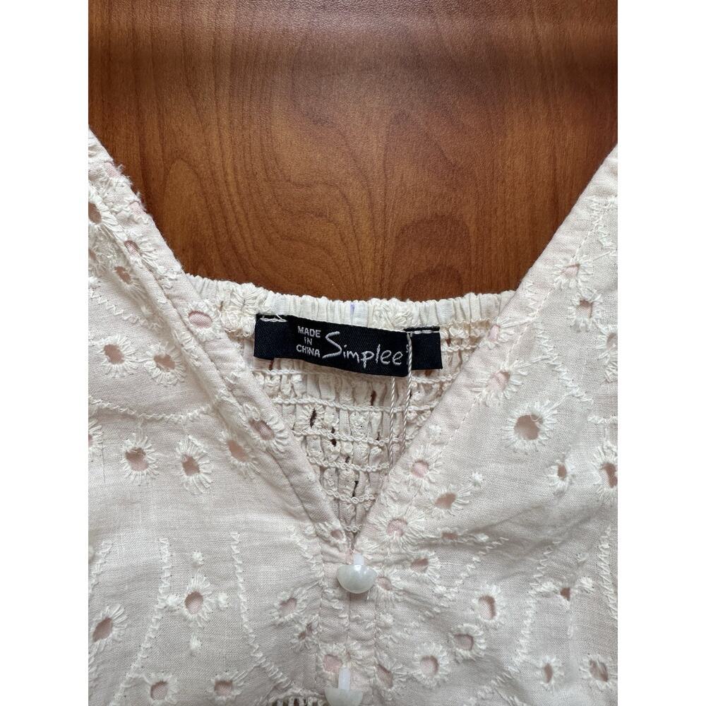 Sexy Eyelet V Neck Cotton Maxi Dress Pearl Buttons Boho Romantic Cottagecore Med - Picture 2 of 8